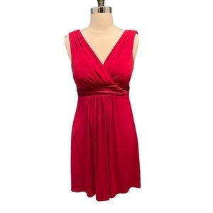 David’s Bridal red dress jersey fit and flare w/ satin detail knee length size 4